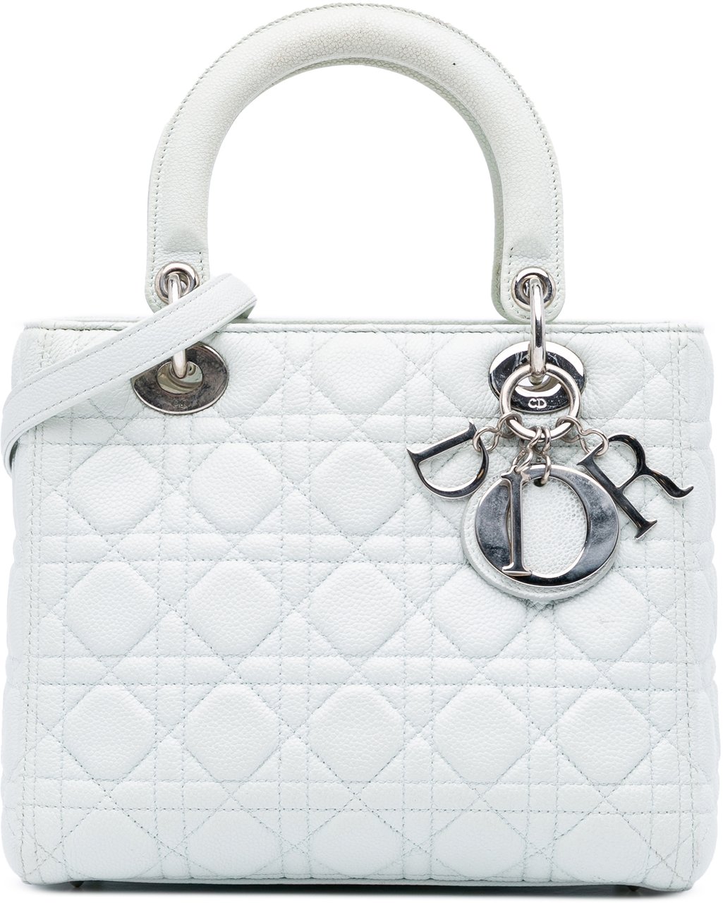 Dior Medium Calfskin Cannage Lady Dior Wit