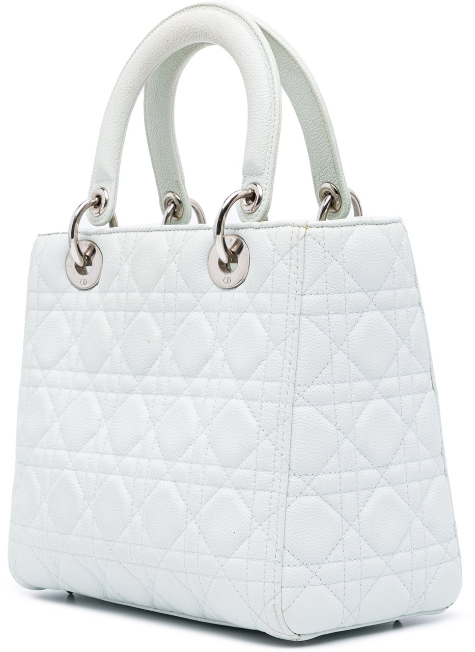 Dior Medium Calfskin Cannage Lady Dior Wit