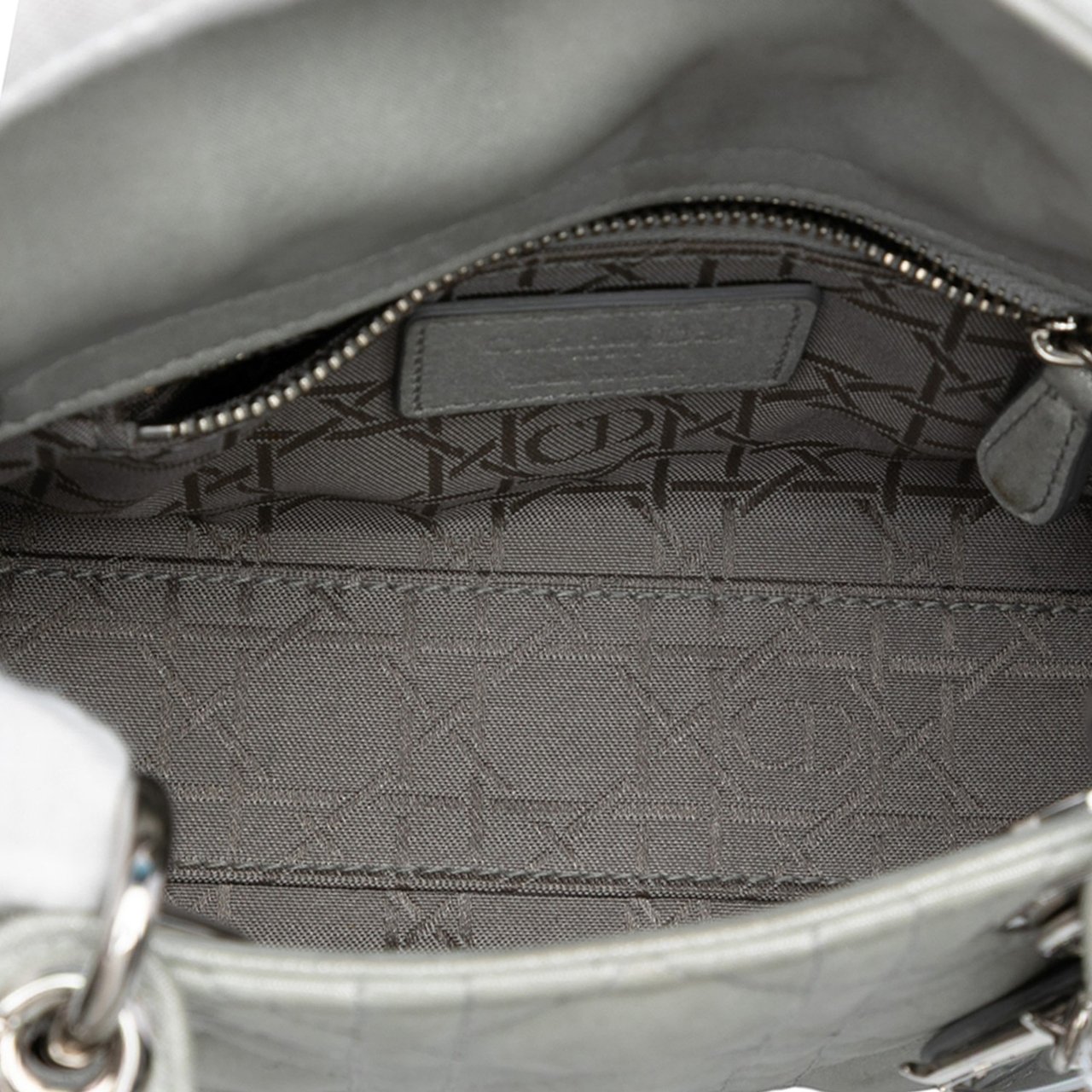 Dior Mini Iridescent Lambskin Cannage Lady Dior Zilver