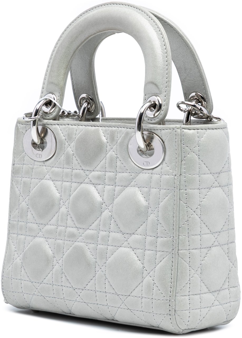 Dior Mini Iridescent Lambskin Cannage Lady Dior Zilver