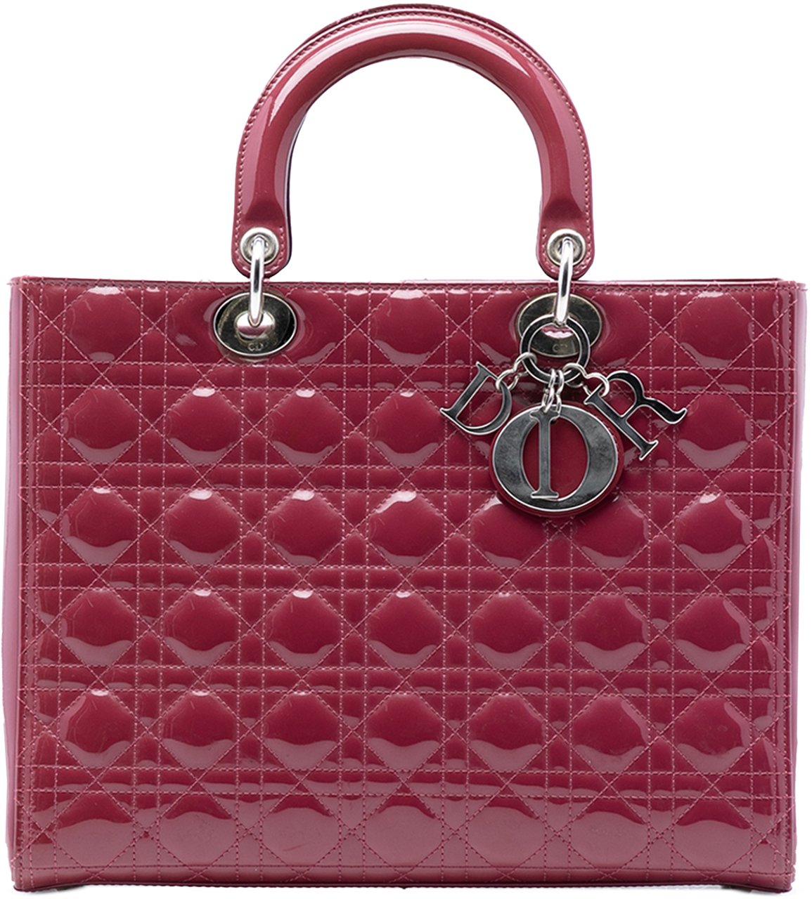 Dior Large Patent Cannage Lady Dior Rood