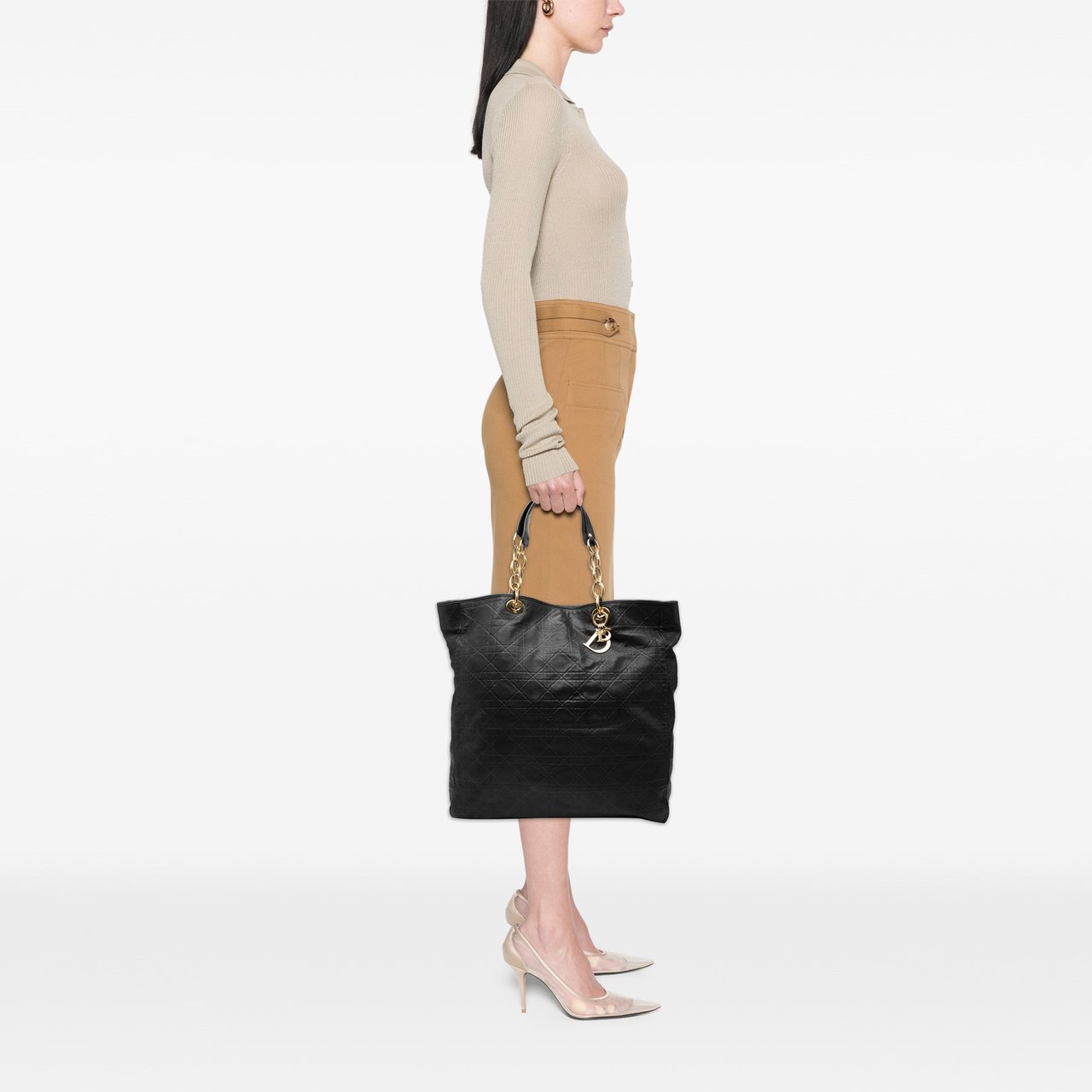 Dior Large Lambskin Cannage Lady Dior Soft Shopping Tote Zwart