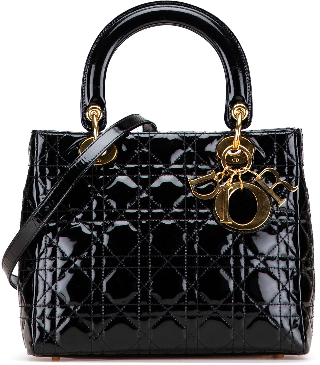 Dior Medium Patent Cannage Lady Dior Zwart