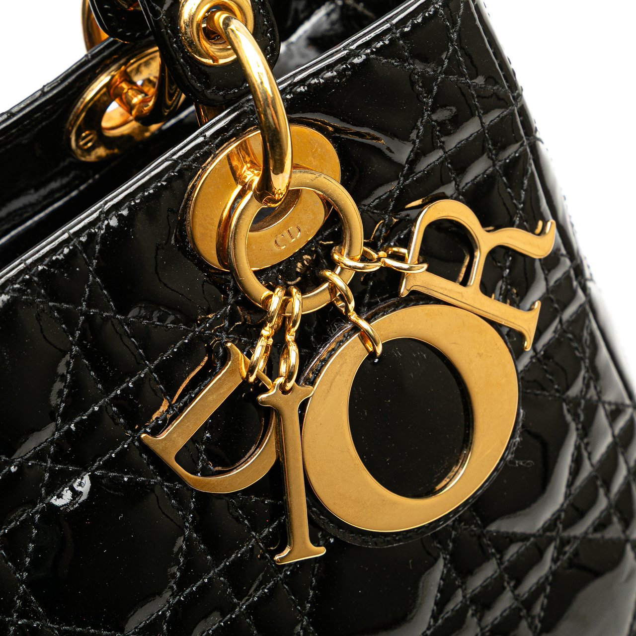 Dior Medium Patent Cannage Lady Dior Zwart