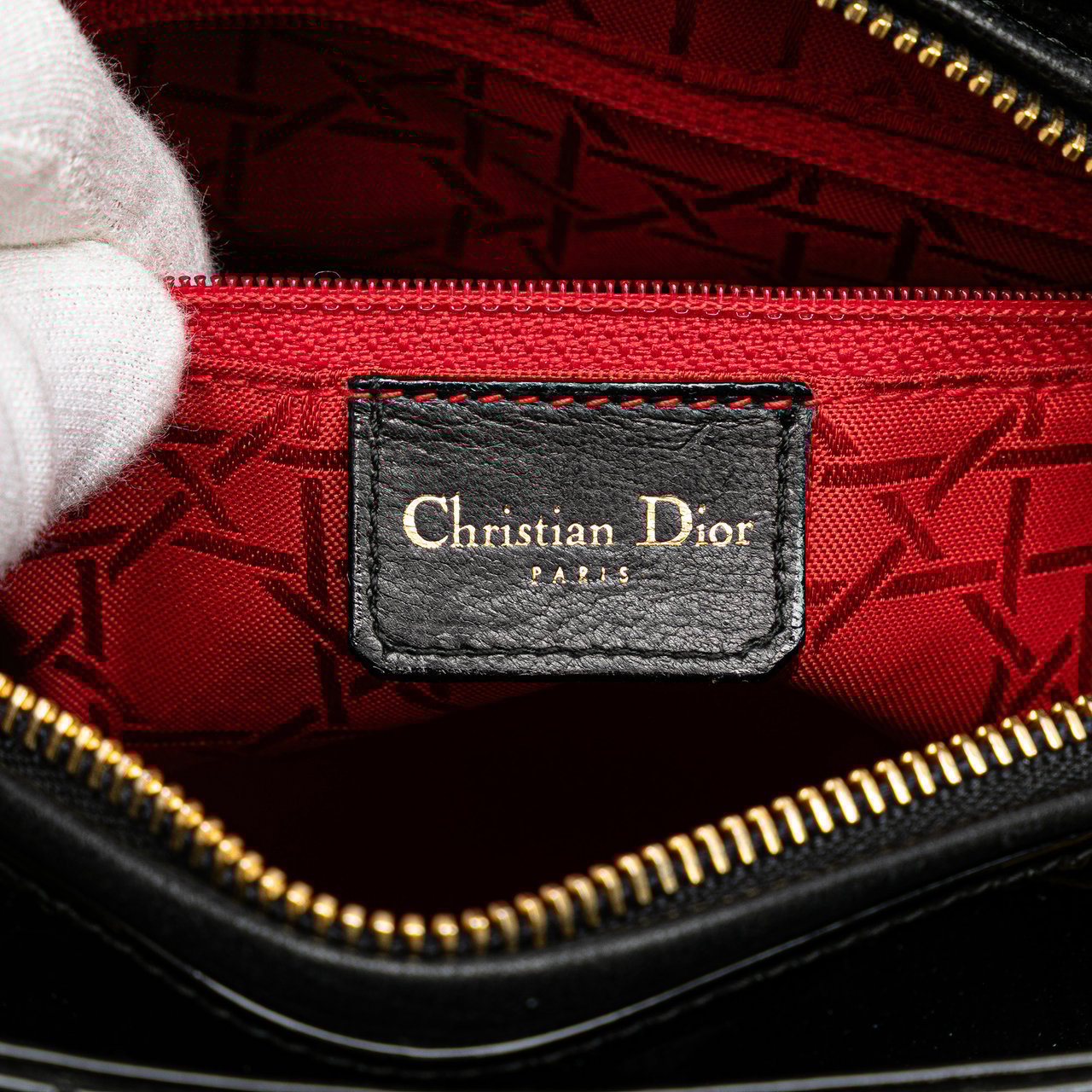 Dior Medium Patent Cannage Lady Dior Zwart