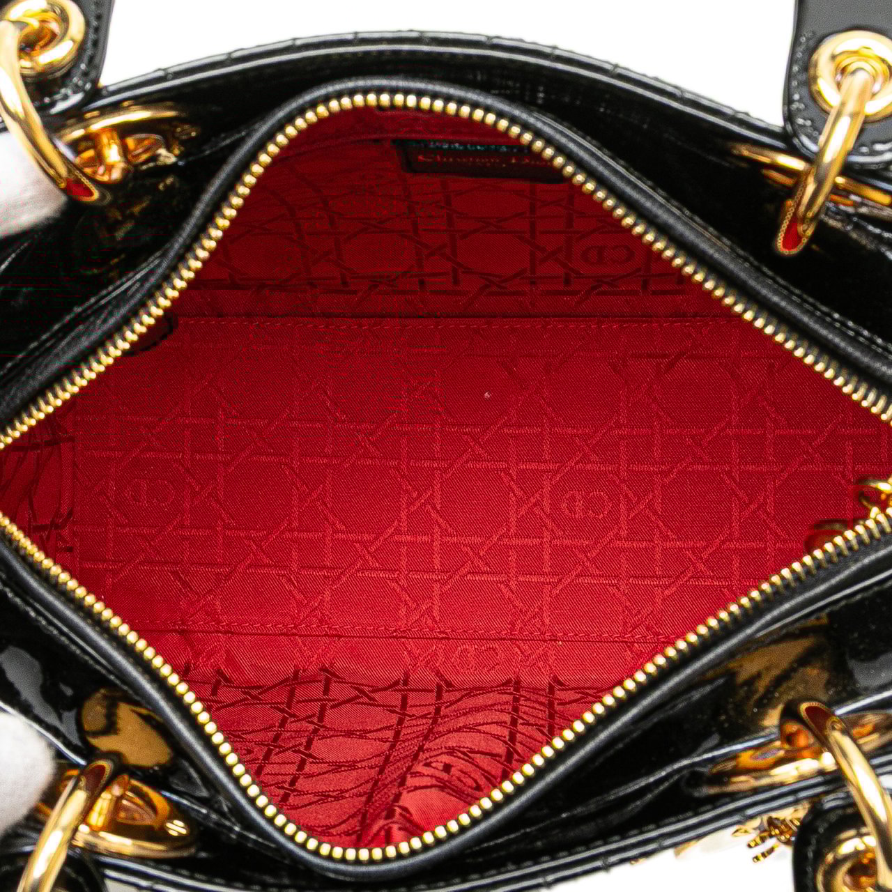 Dior Medium Patent Cannage Lady Dior Zwart