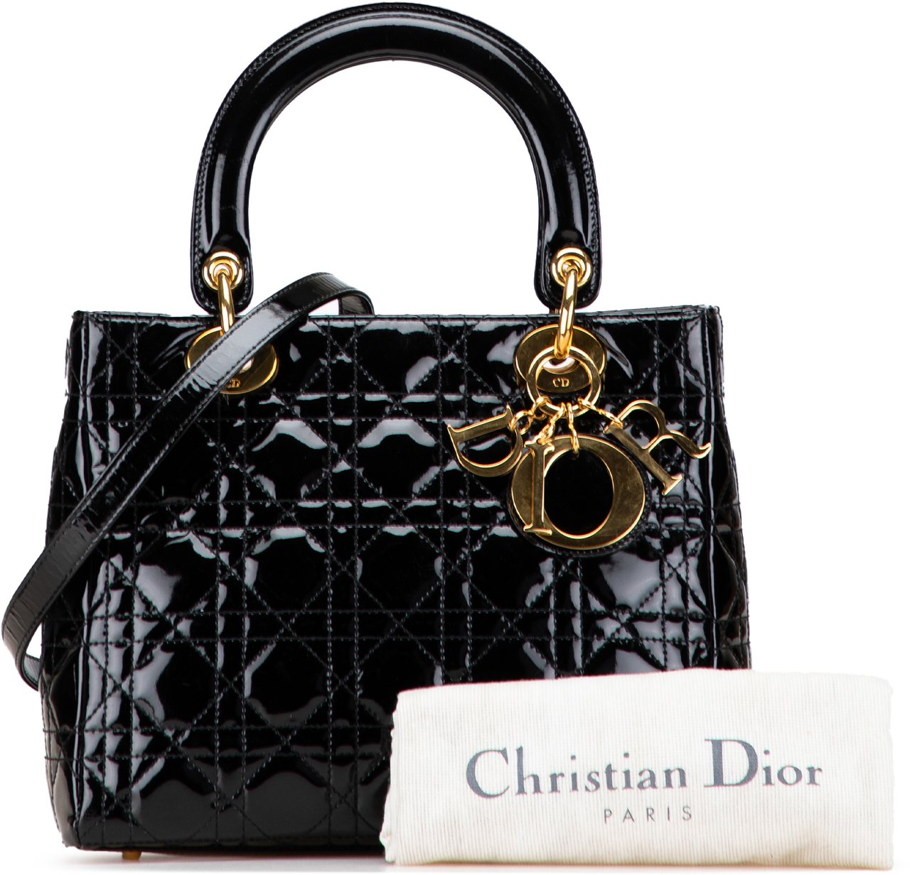 Dior Medium Patent Cannage Lady Dior Zwart