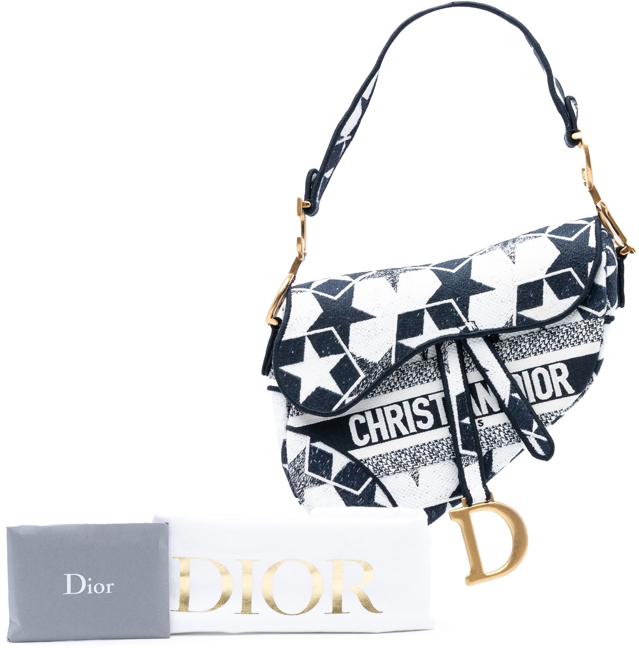 Dior Embroidered Canvas Stars Saddle Bag Wit