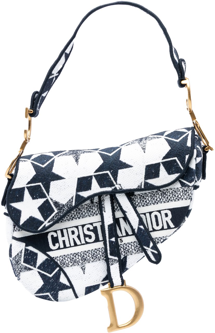 Dior Embroidered Canvas Stars Saddle Bag Wit