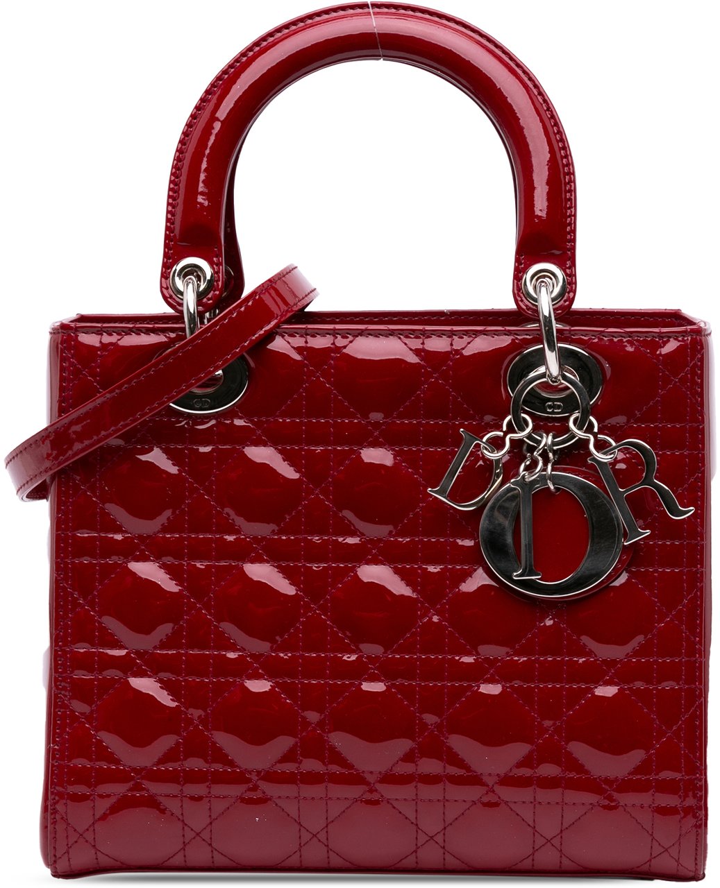 Dior Medium Patent Cannage Lady Dior Rood