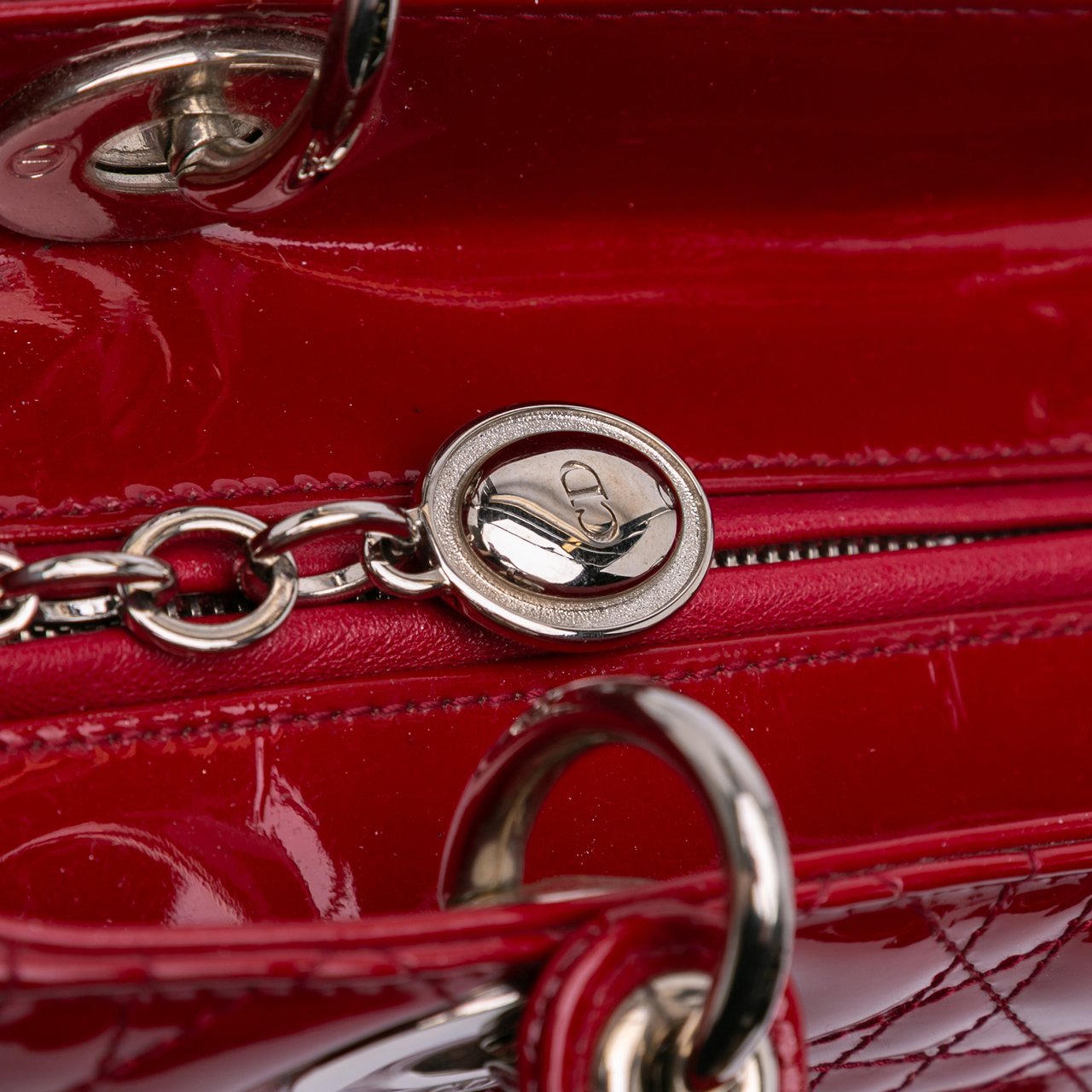 Dior Medium Patent Cannage Lady Dior Rood
