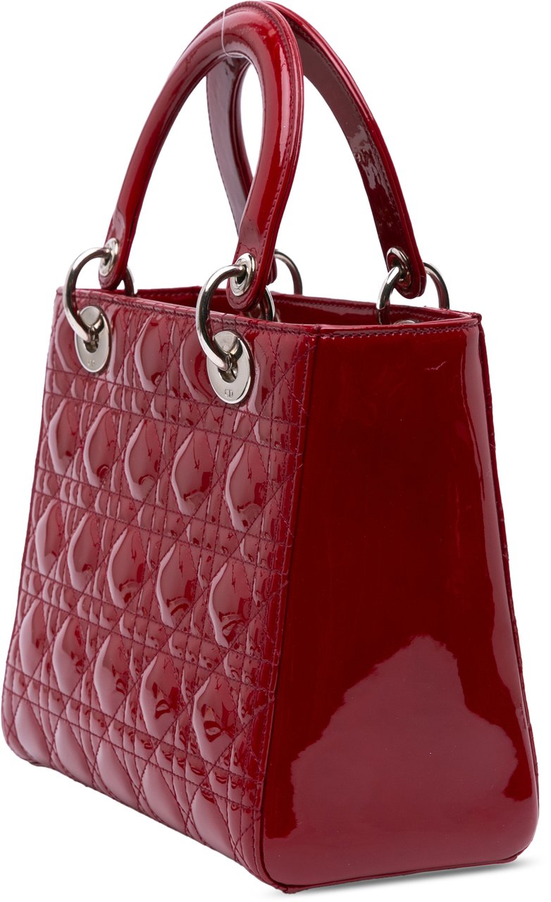 Dior Medium Patent Cannage Lady Dior Rood