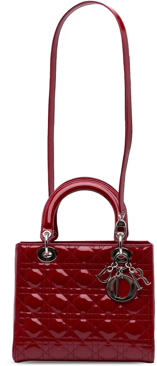 Dior Medium Patent Cannage Lady Dior Rood