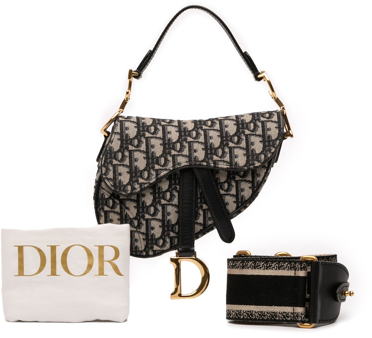 Dior Mini Oblique Canvas Saddle Bag Blauw