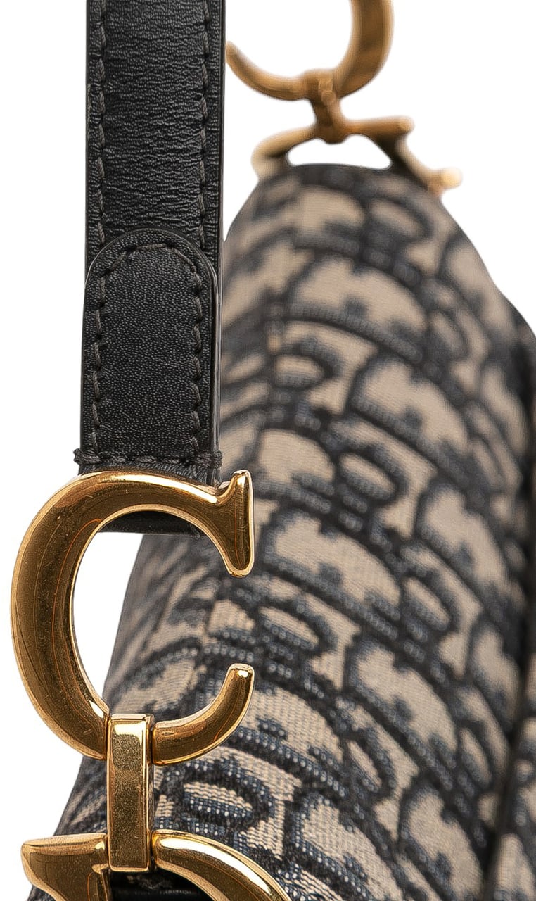 Dior Mini Oblique Canvas Saddle Bag Blauw