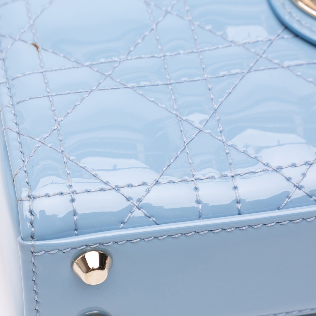 Dior Micro Patent Cannage Lady Dior Blauw