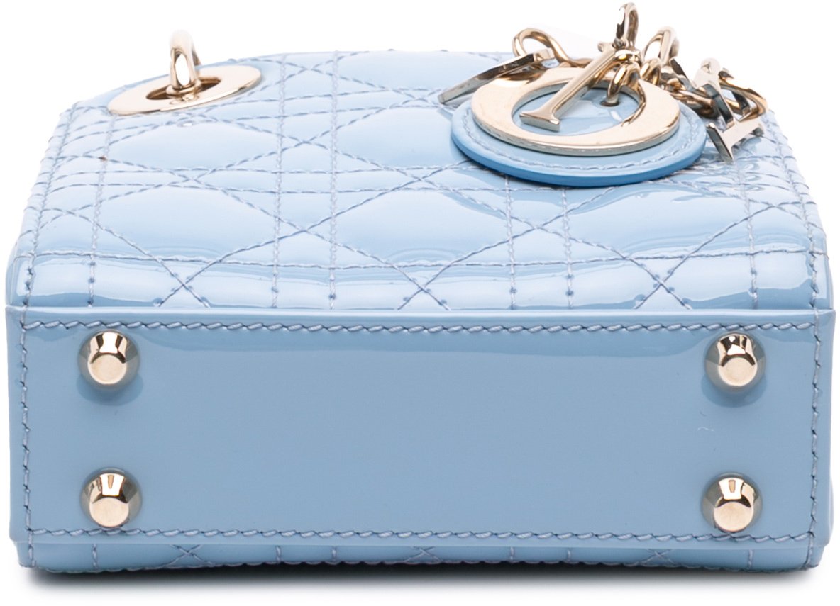 Dior Micro Patent Cannage Lady Dior Blauw