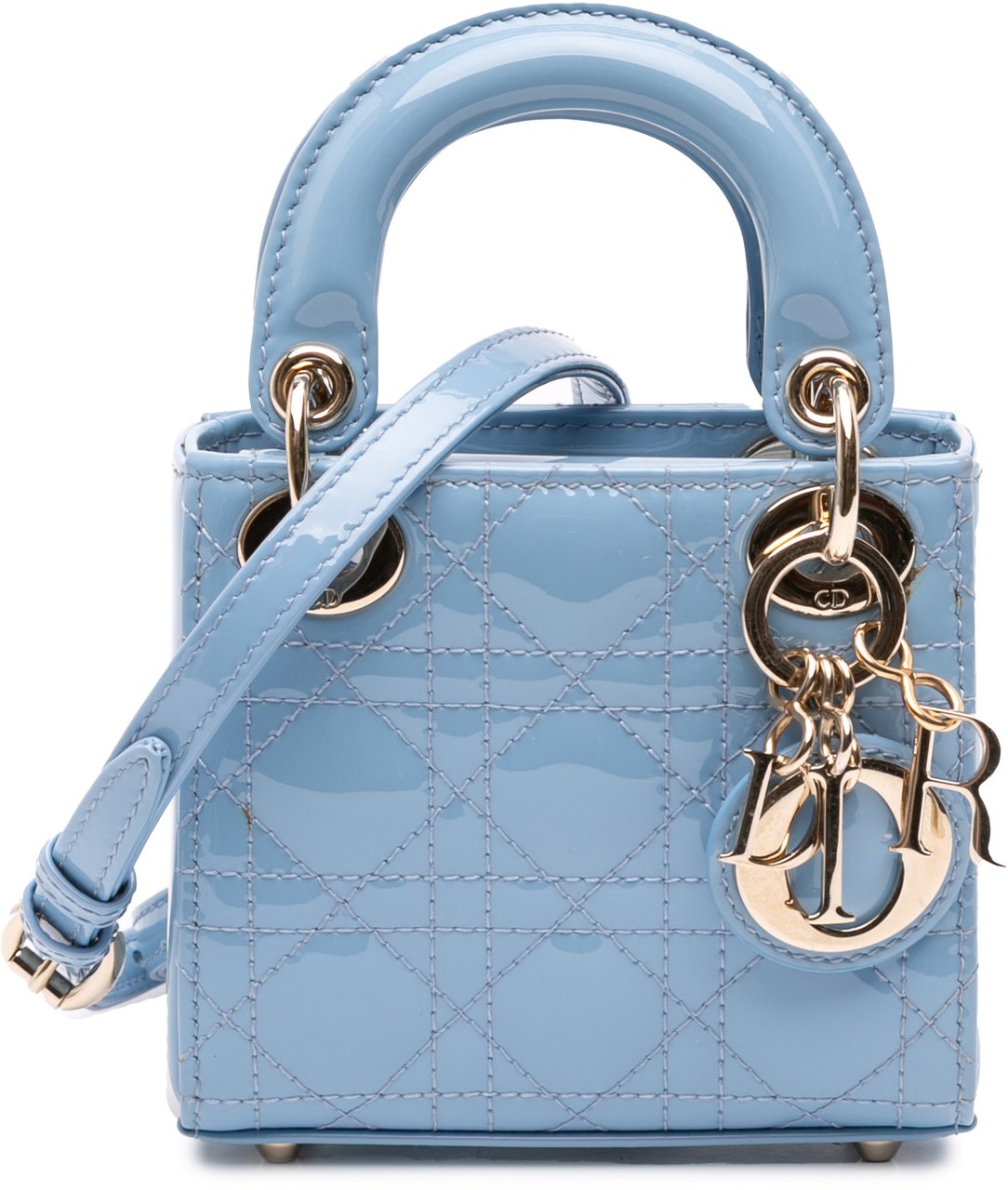 Dior Micro Patent Cannage Lady Dior Blauw