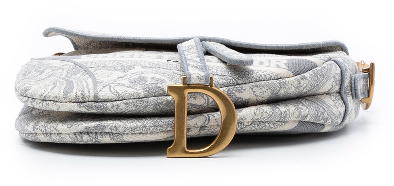 Dior Canvas Embroidered Toile de Jouy Saddle Bag Grijs