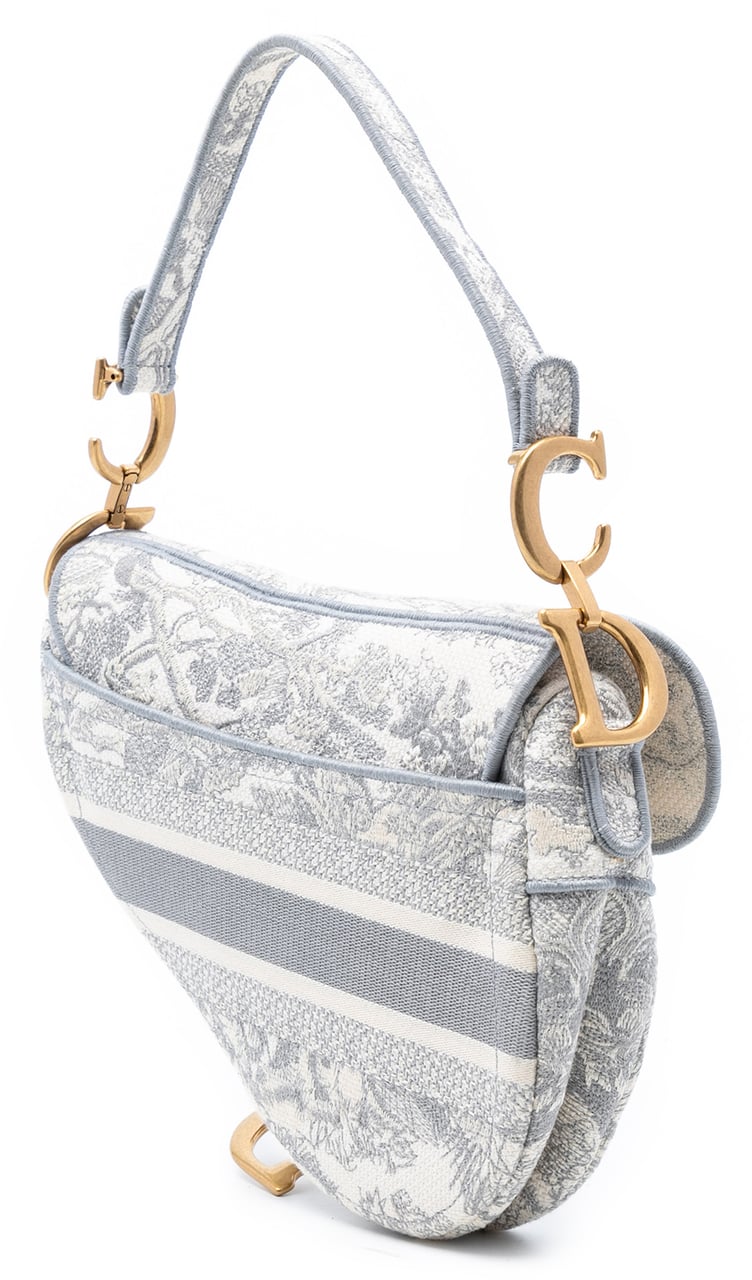 Dior Canvas Embroidered Toile de Jouy Saddle Bag Grijs