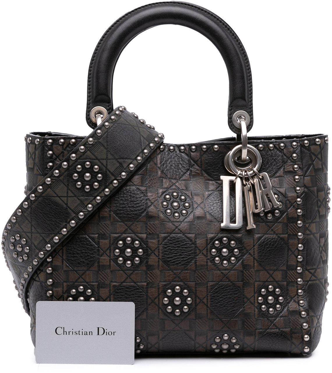 Dior Medium Calfskin Cannage Embossed Flower Studded Supple Lady Dior Zwart
