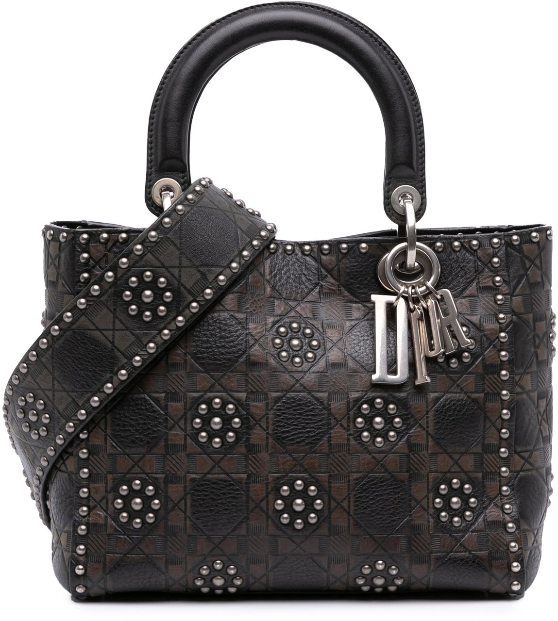 Dior Medium Calfskin Cannage Embossed Flower Studded Supple Lady Dior Zwart