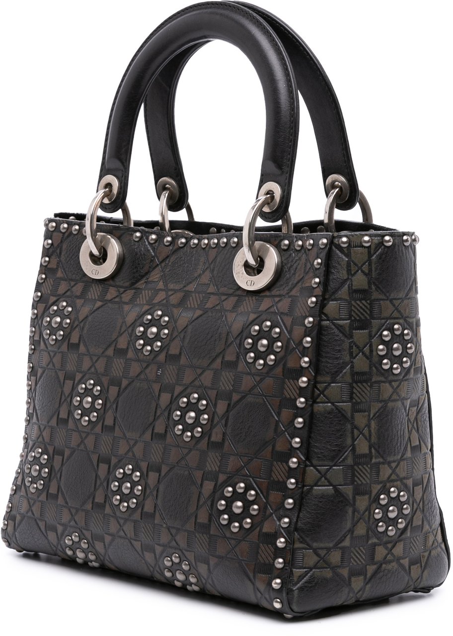 Dior Medium Calfskin Cannage Embossed Flower Studded Supple Lady Dior Zwart