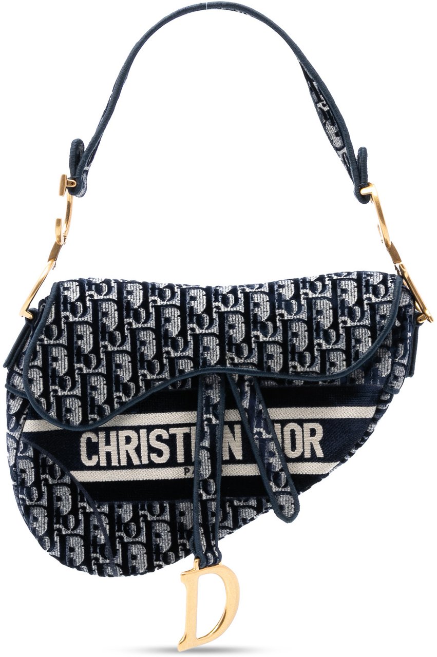 Dior Oblique Embroidered Canvas Saddle Bag Blauw