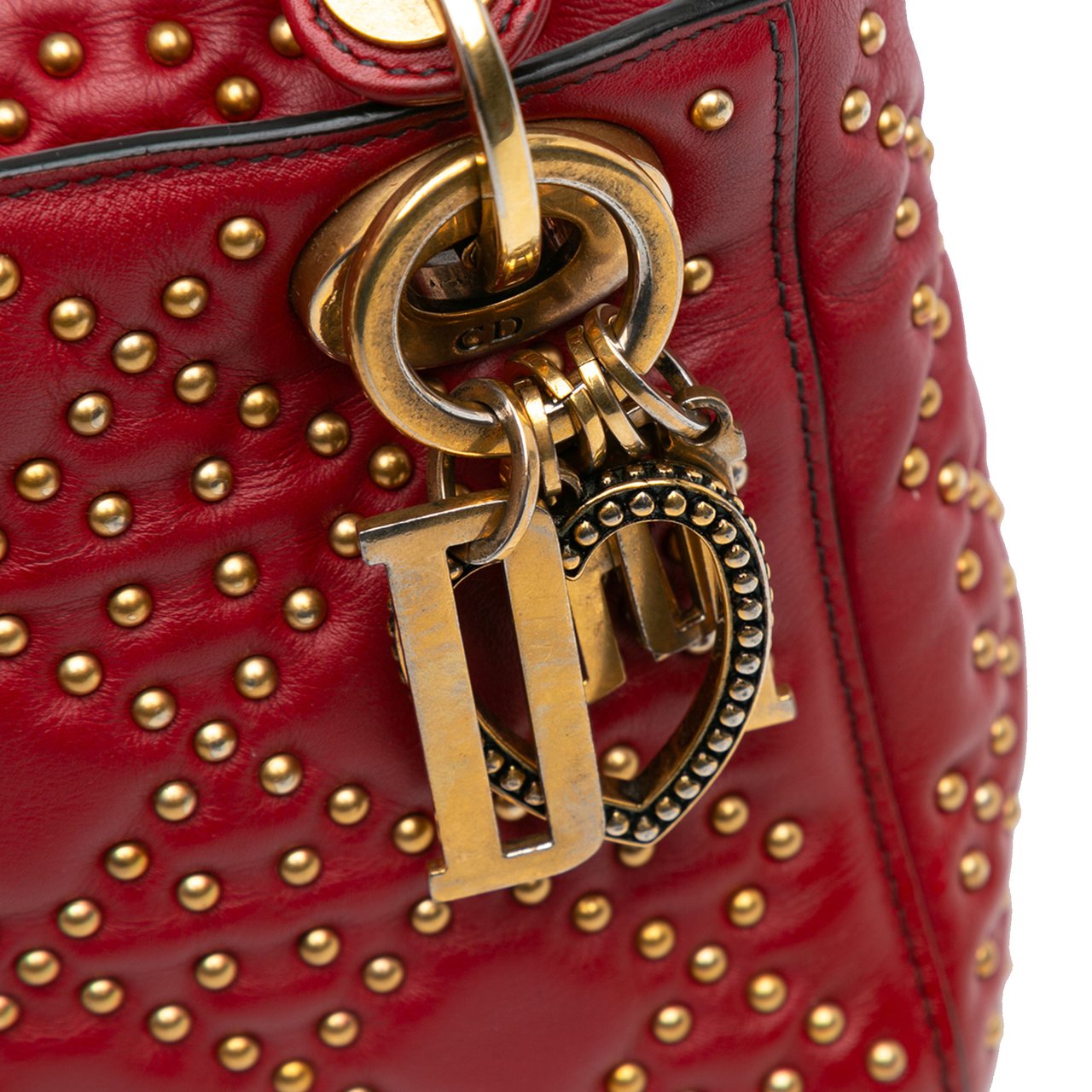 Dior Mini Lambskin Cannage Studded Supple Lady Dior Rood