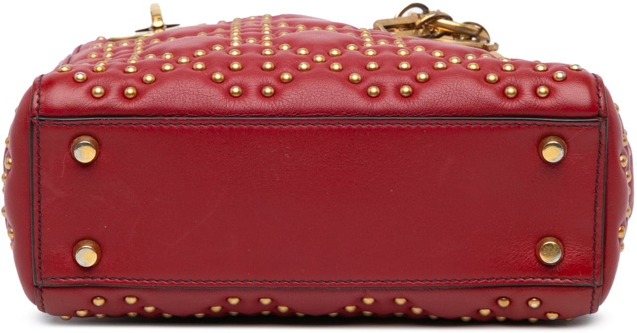 Dior Mini Lambskin Cannage Studded Supple Lady Dior Rood
