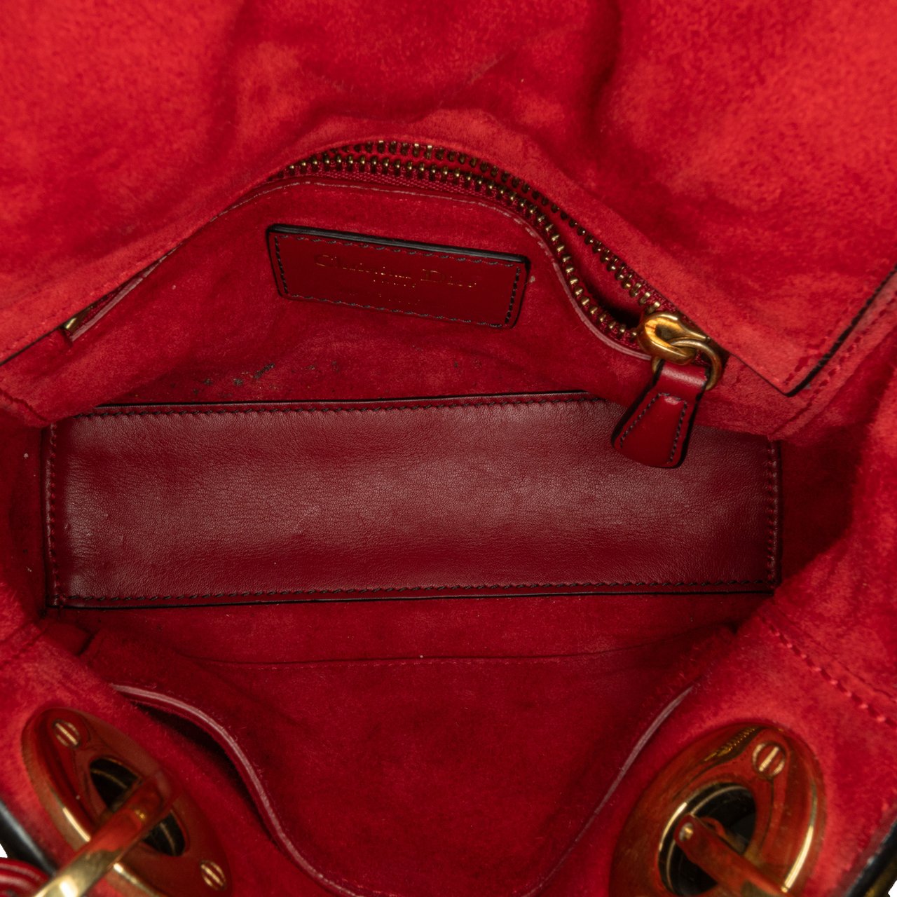Dior Mini Lambskin Cannage Studded Supple Lady Dior Rood