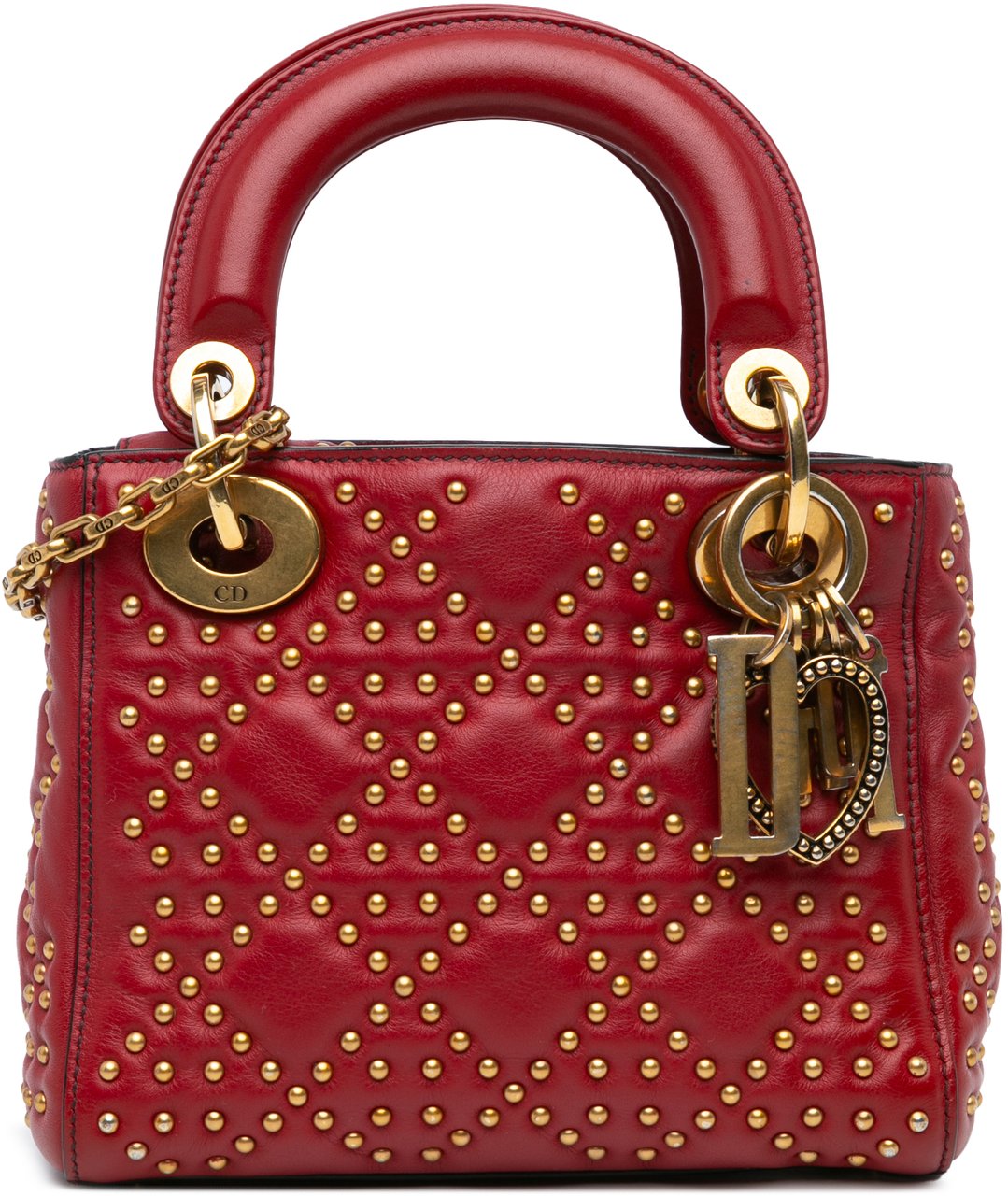 Dior Mini Lambskin Cannage Studded Supple Lady Dior Rood