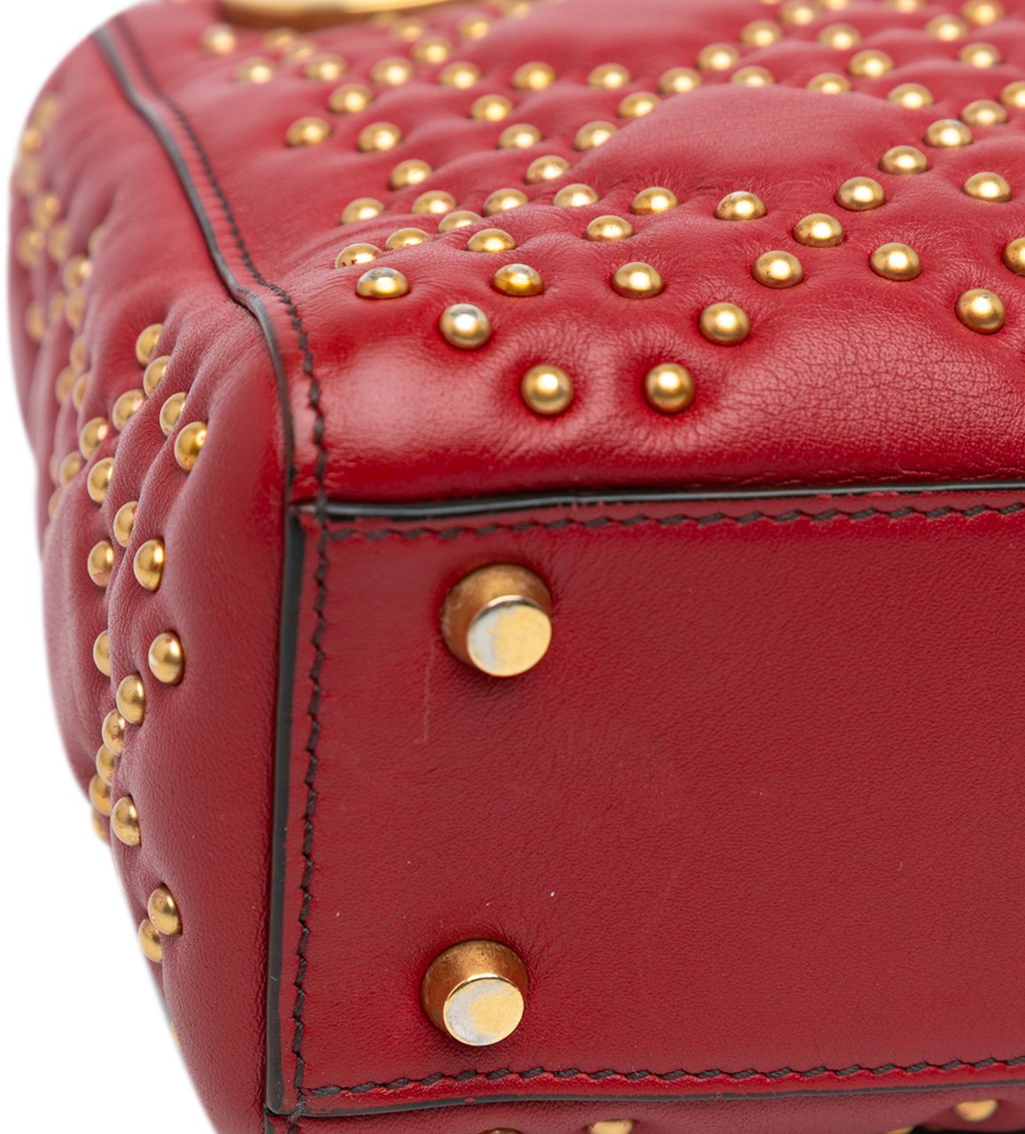 Dior Mini Lambskin Cannage Studded Supple Lady Dior Rood