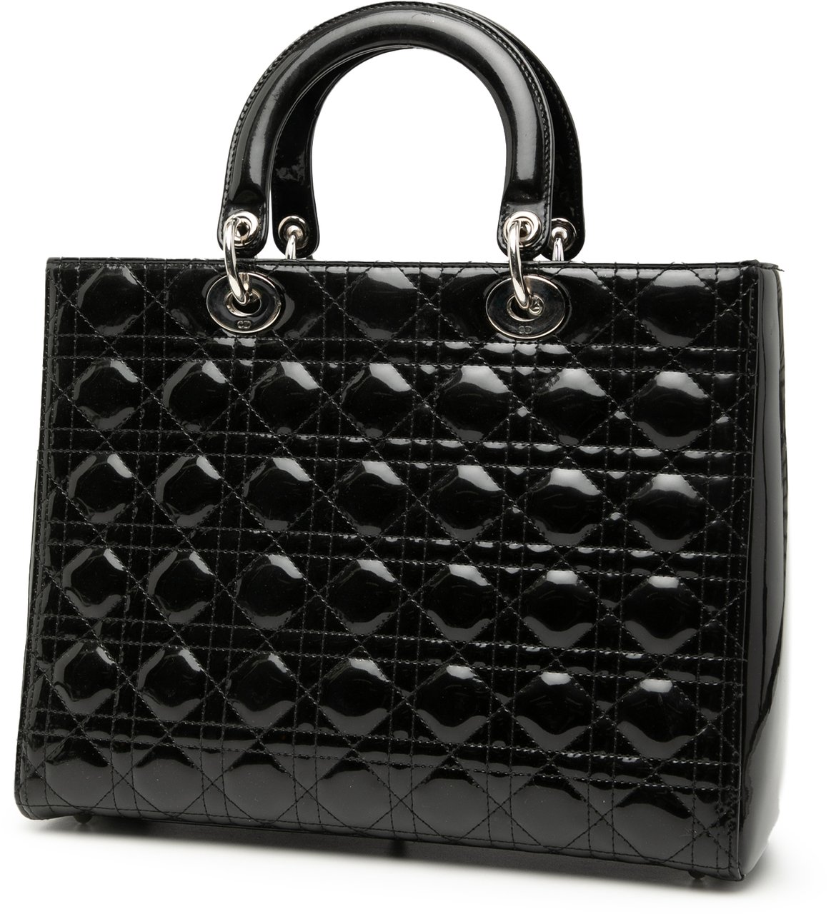 Dior Large Patent Cannage Lady Dior Zwart