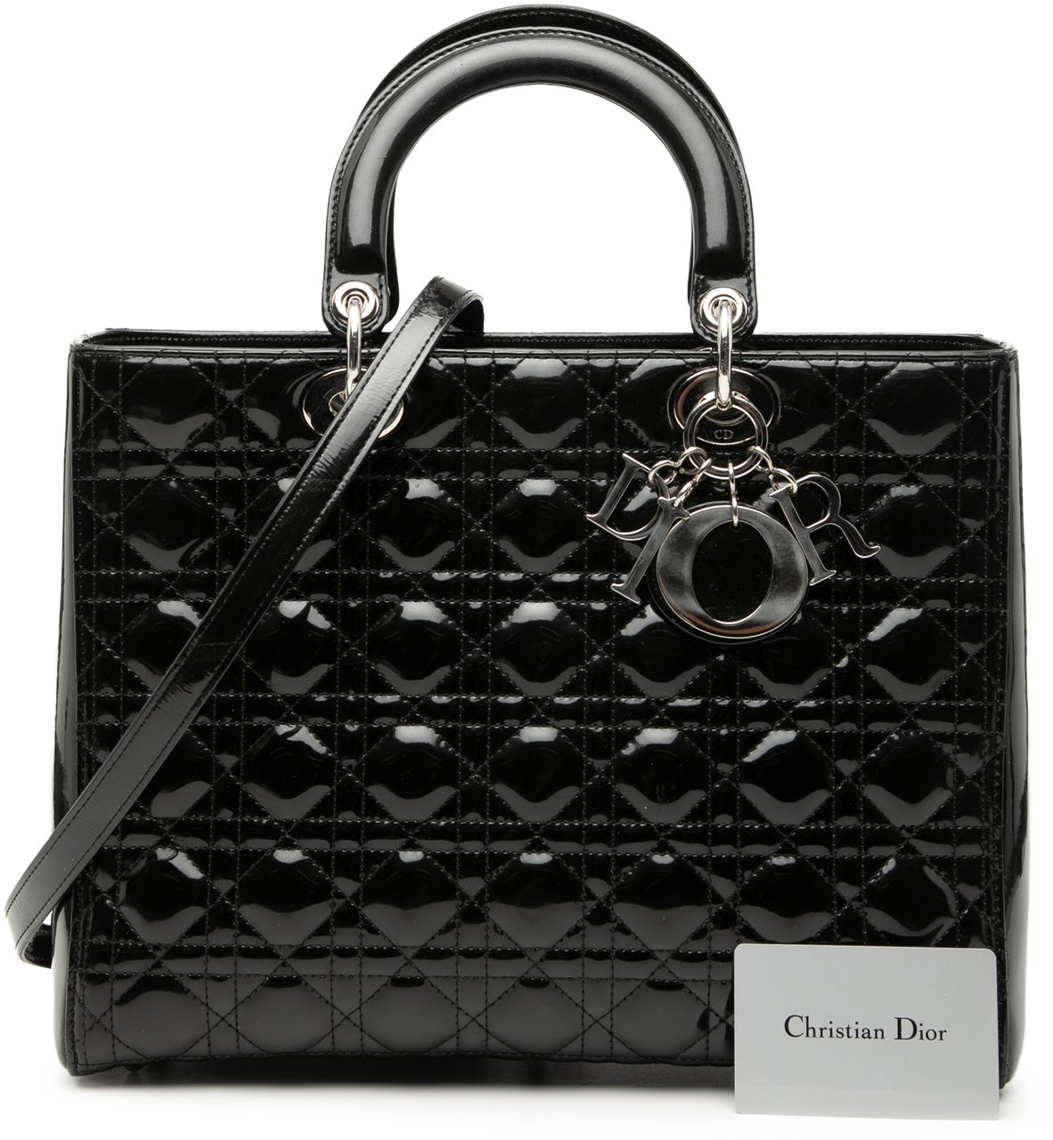 Dior Large Patent Cannage Lady Dior Zwart