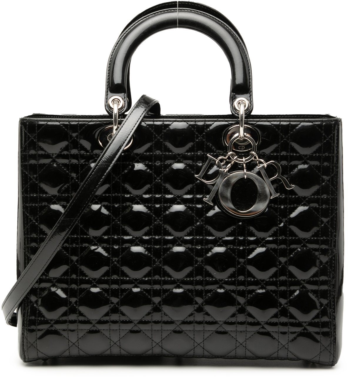 Dior Large Patent Cannage Lady Dior Zwart