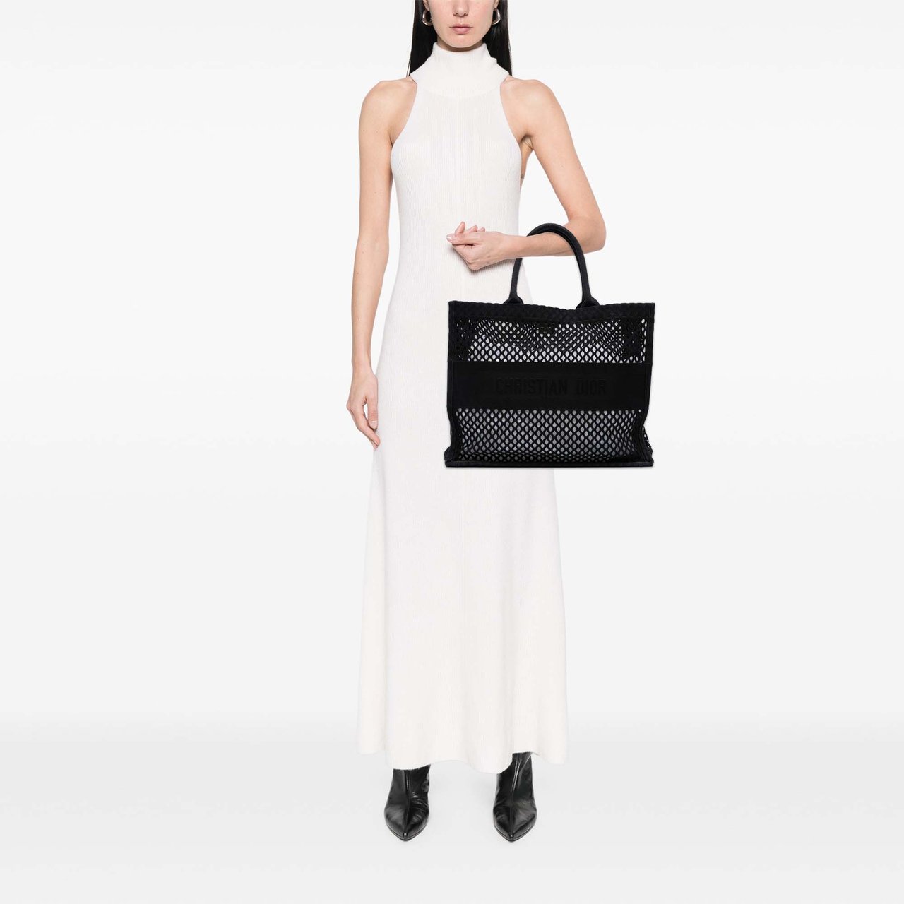 Dior Large Embroidered Mesh Book Tote Zwart