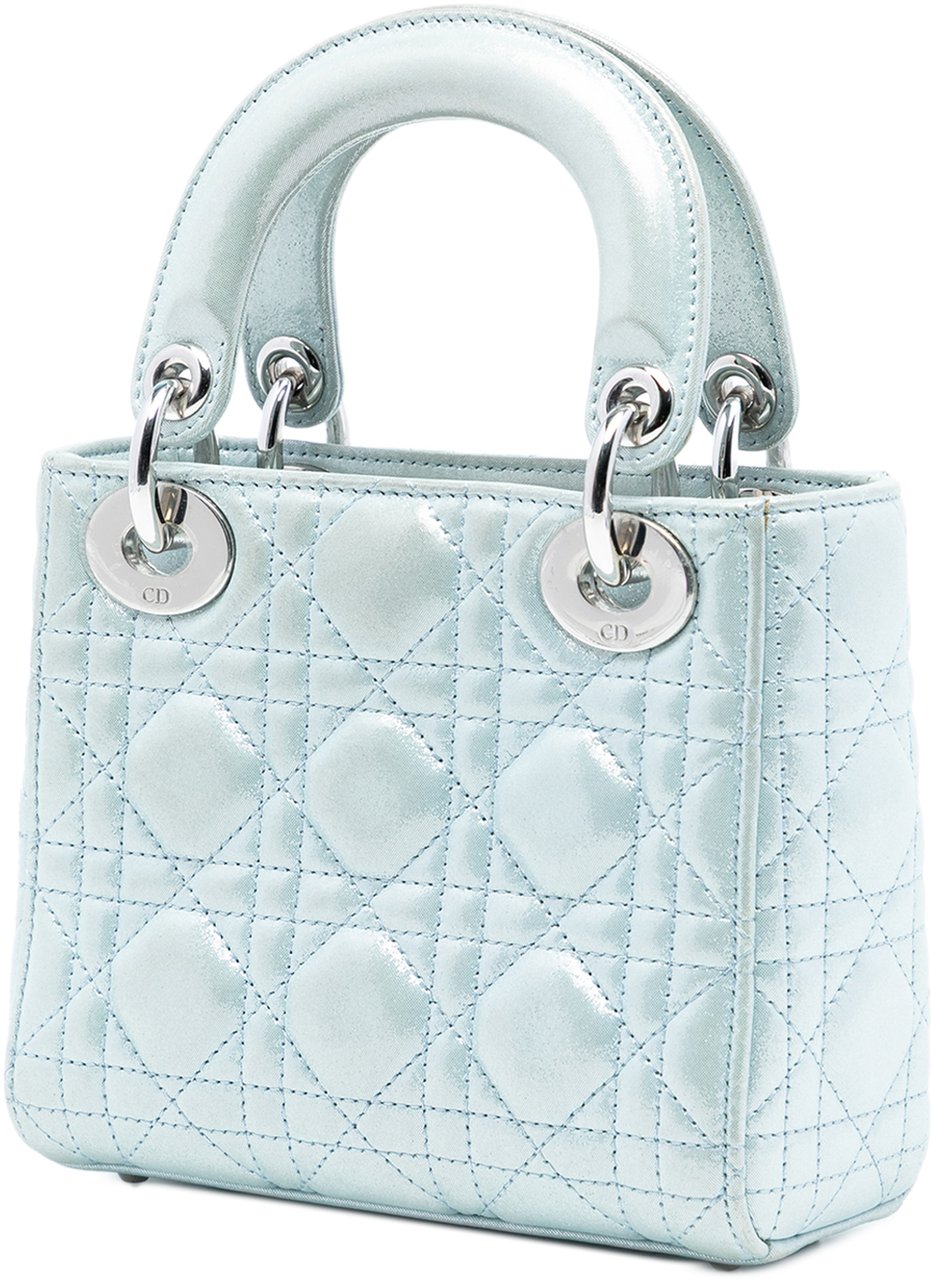 Dior Mini Iridescent Lambskin Cannage Lady Dior Blauw