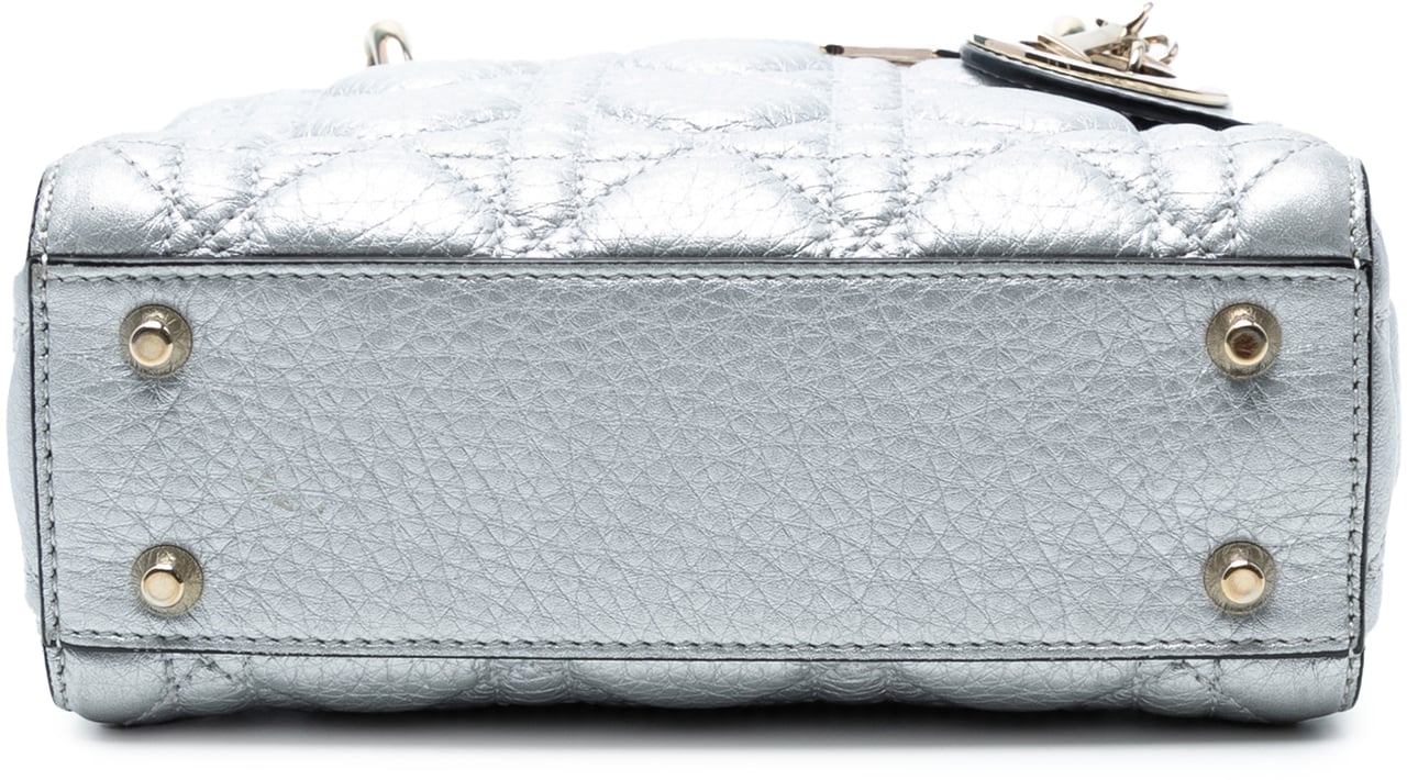 Dior Mini Metallic Grained Calfskin Cannage Lady Dior Zilver