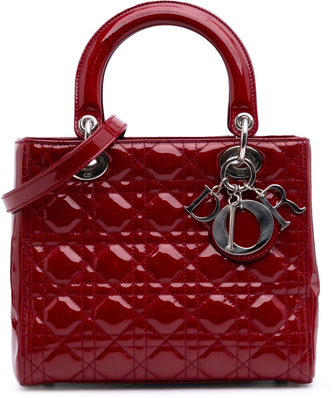 Dior Medium Patent Cannage Lady Dior Rood
