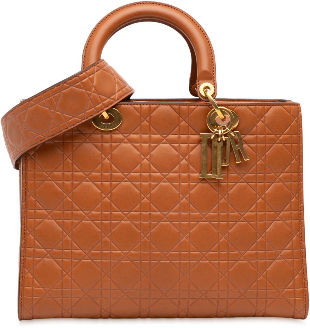 Dior Large Ultra Matte Calfskin Cannage Embossed Lady Dior Bruin
