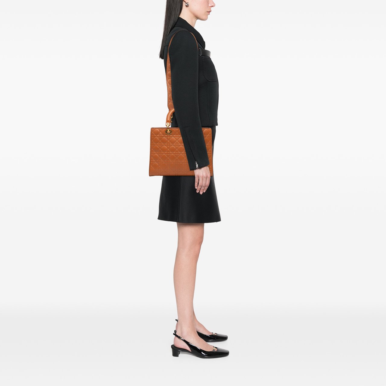 Dior Large Ultra Matte Calfskin Cannage Embossed Lady Dior Bruin