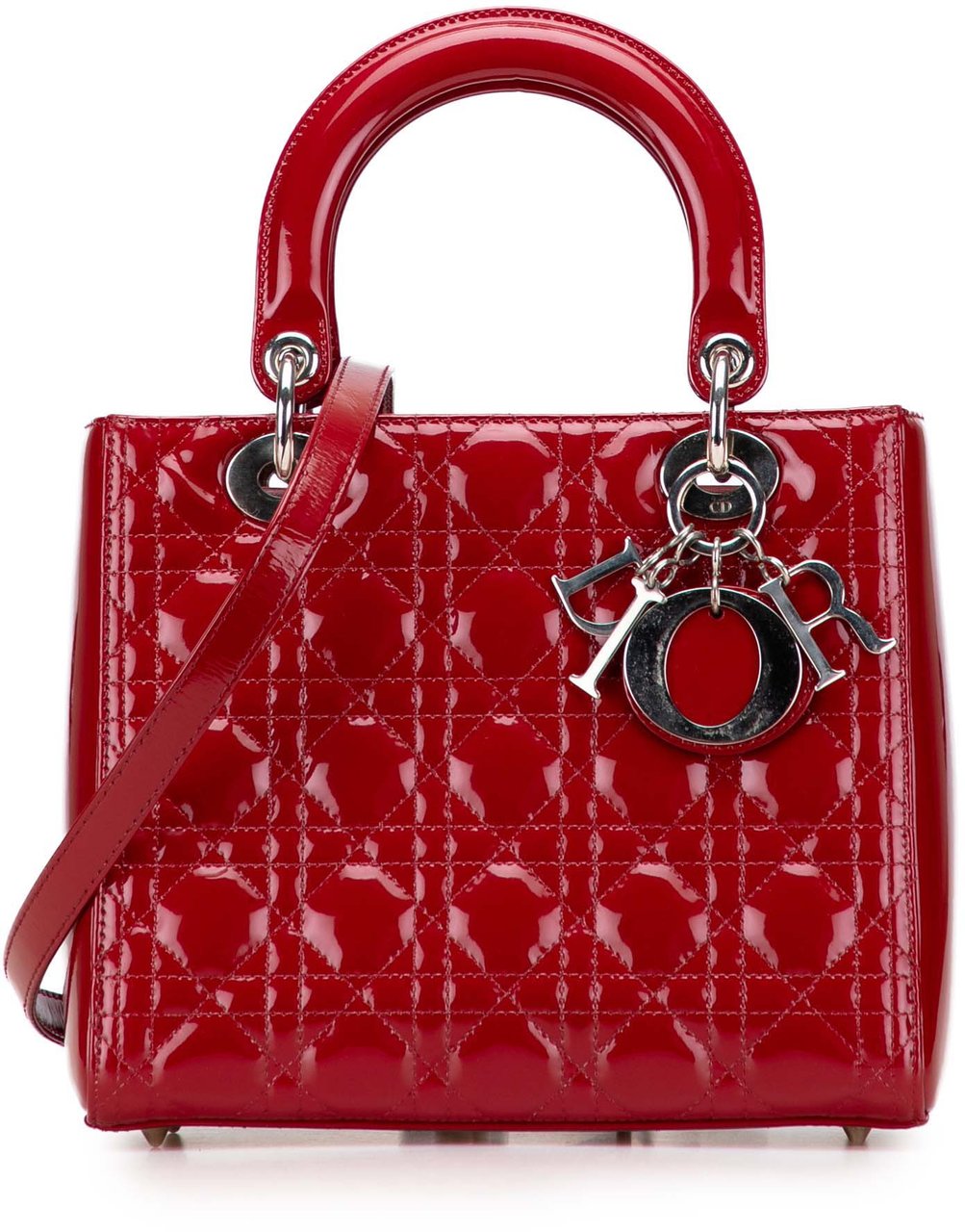 Dior Medium Patent Cannage Lady Dior Rood