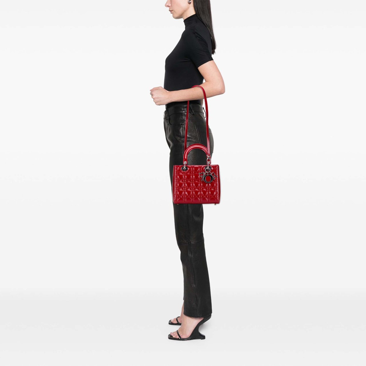 Dior Medium Patent Cannage Lady Dior Rood