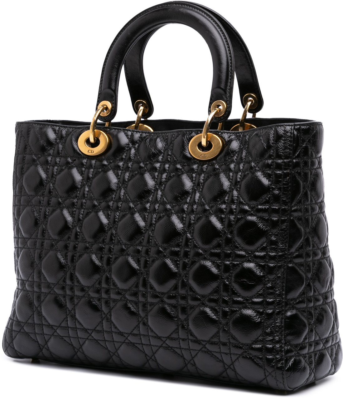 Dior Large Crinkled Patent Cannage Lady Dior Zwart