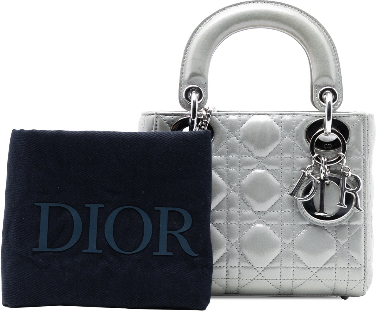 Dior Mini Iridescent Lambskin Cannage Lady Dior Zilver