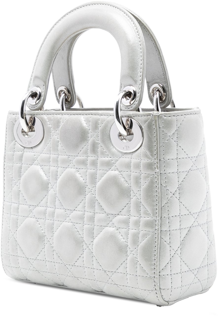 Dior Mini Iridescent Lambskin Cannage Lady Dior Zilver