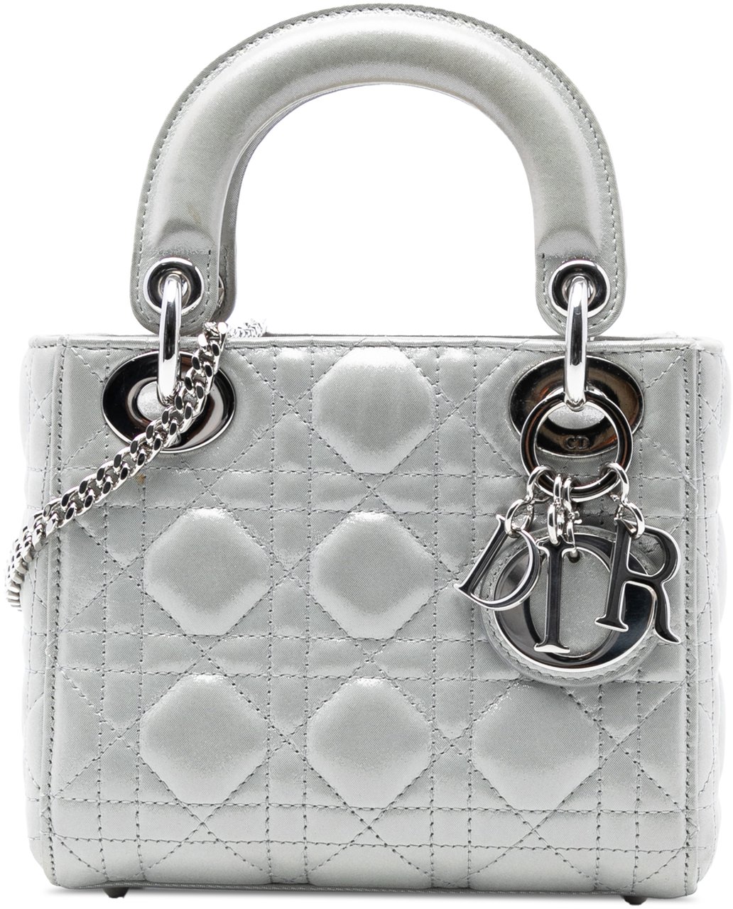 Dior Mini Iridescent Lambskin Cannage Lady Dior Zilver