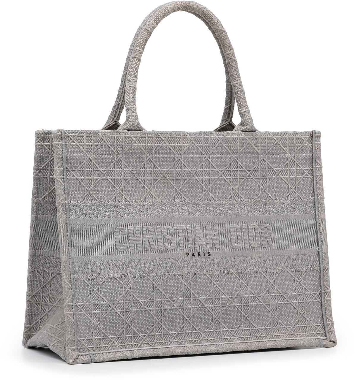 Dior Medium Cannage Embroidered Book Tote Grijs