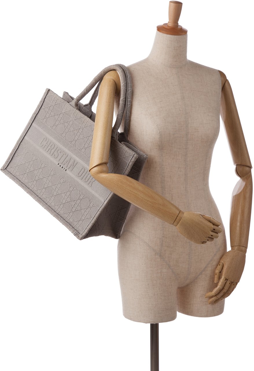 Dior Medium Cannage Embroidered Book Tote Grijs